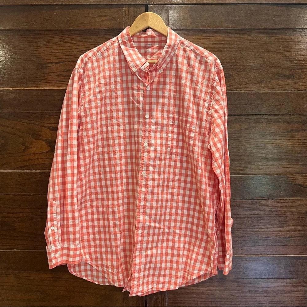 ✅ J. Crew XL Cotton lightweight Plaid checkered Long Sleeve Button Down Shirt